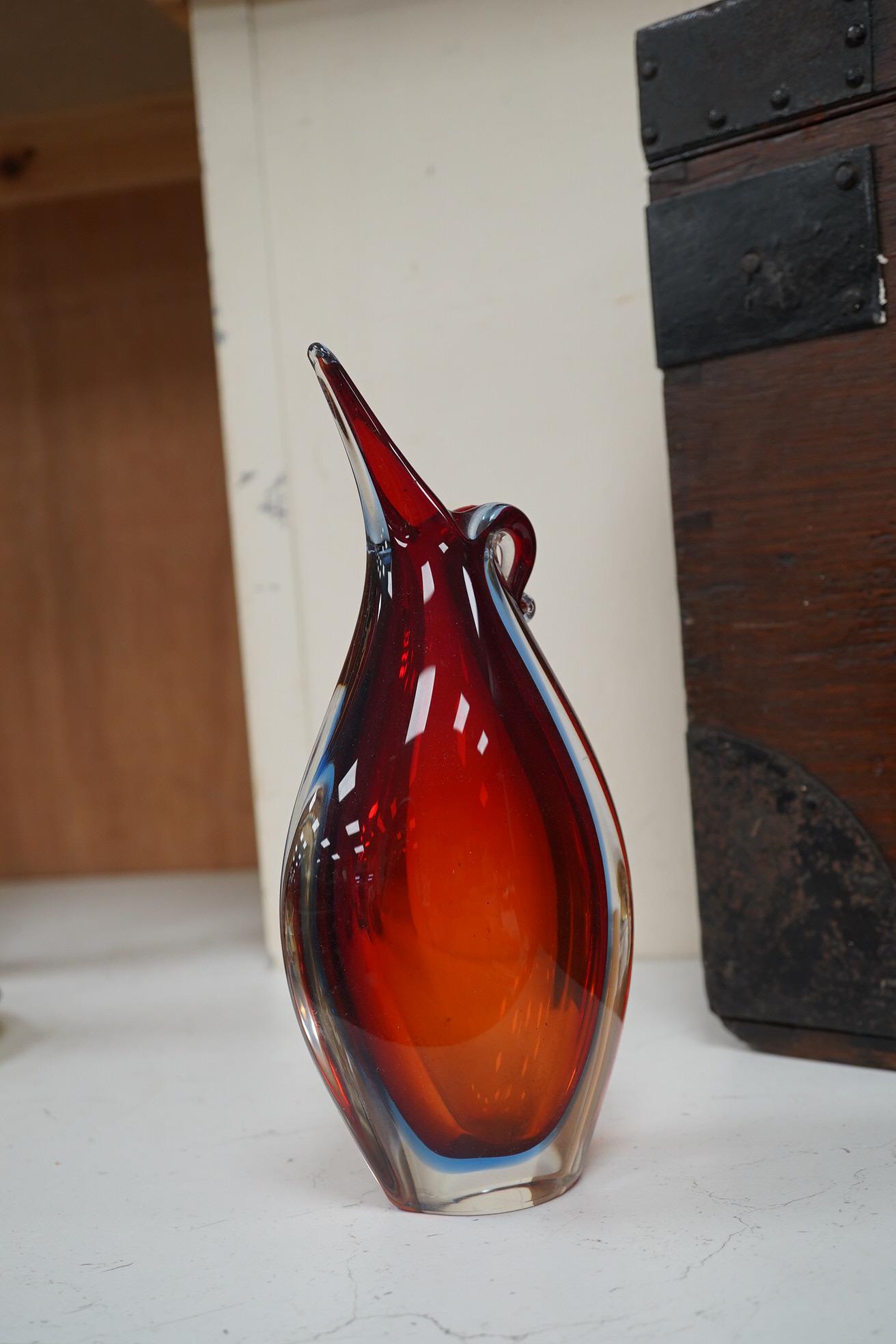 Seven red glass vases including Whitefriars, tallest 21cm high. Condition -good